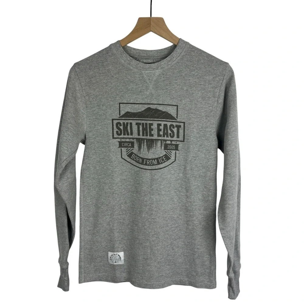 SKI THE EAST Men's Gray Thermal Long Sleeve T-Shirt Size XS Winter Ski Logo